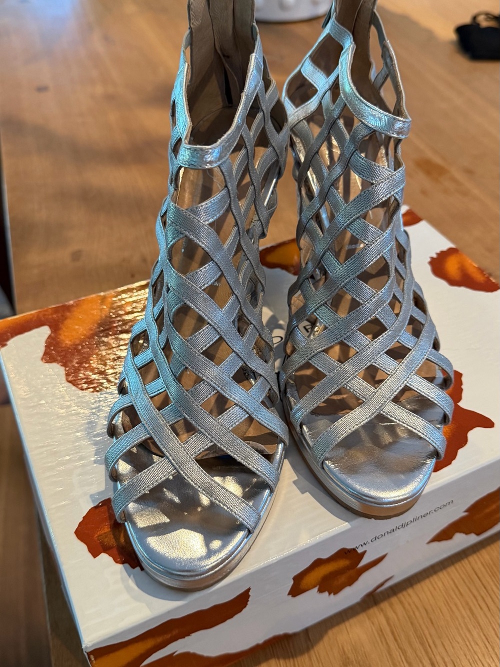 Donald J. Pliner Silver Lattice Strappy Heels